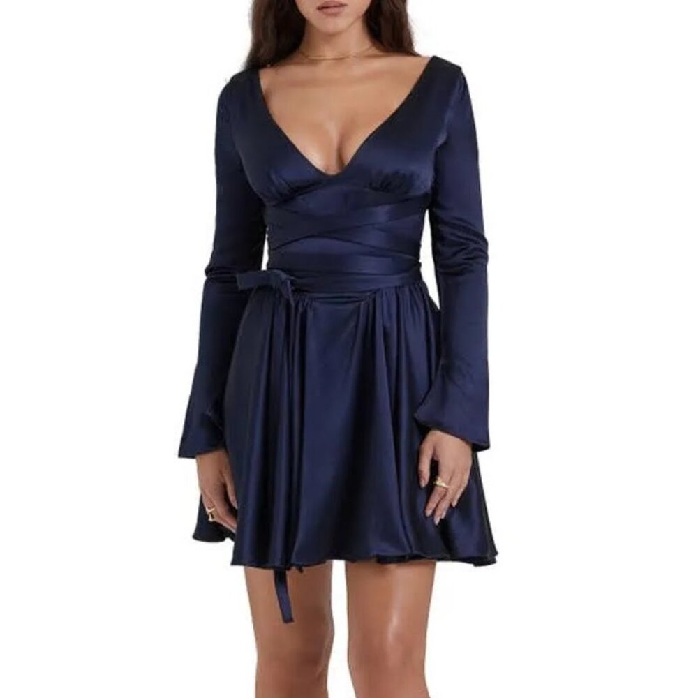 House of CB Dominque Crossover Satin Fit & Flare